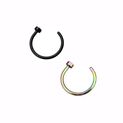 2 Flat Circle Stainless Steel Hoop Nose Rings 0.8mm/20g