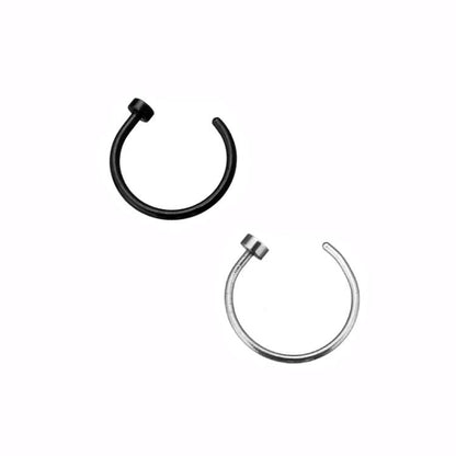 2 Flat Circle Stainless Steel Hoop Nose Rings 0.8mm/20g