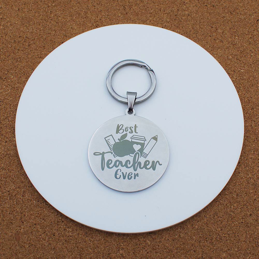 Best Teacher Ever Engraved Silver Stainless Steel Keyring