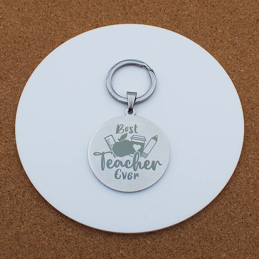 Best Teacher Ever Engraved Silver Stainless Steel Keyring