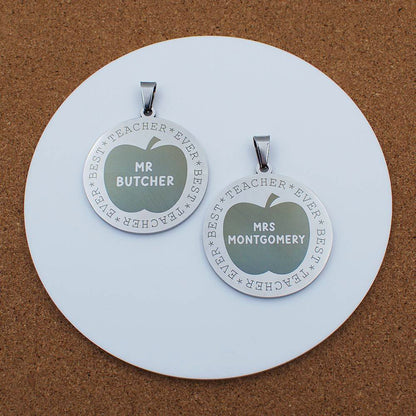 Best Teacher Ever Apple Engraved Silver Stainless Steel Keyring