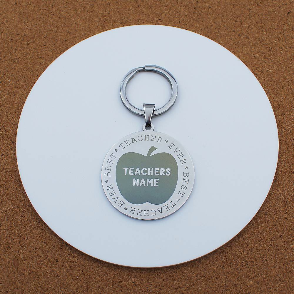 Best Teacher Ever Apple Engraved Silver Stainless Steel Keyring