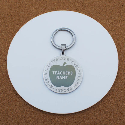 Best Teacher Ever Apple Engraved Silver Stainless Steel Keyring