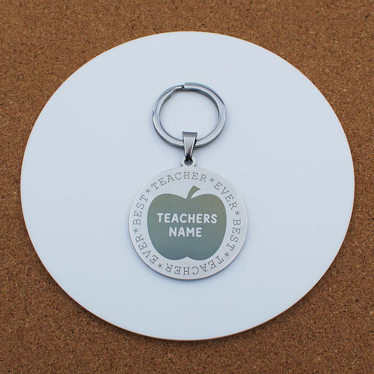 Best Teacher Ever Apple Engraved Silver Stainless Steel Keyring