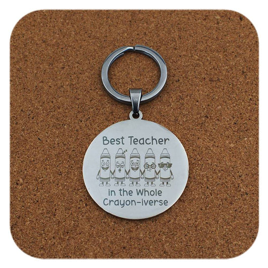 Best Teacher In Crayon-iverse Stainless Steel Keyring Custom Personalised Engraved