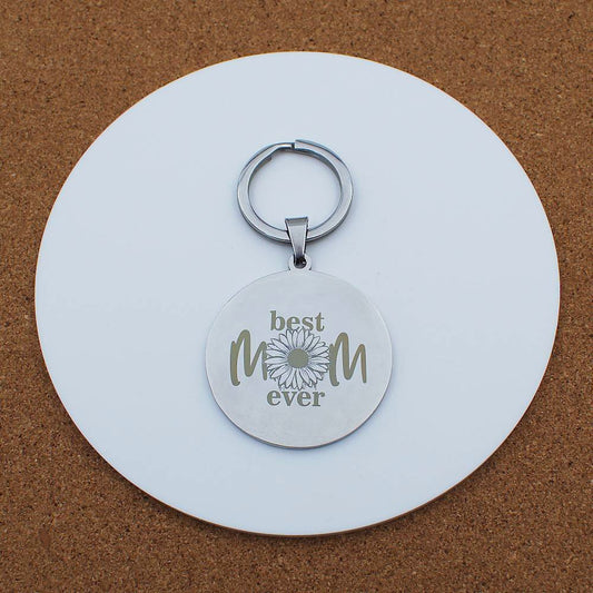 Best Mum Ever Sunflower Engraved Silver Stainless Steel Keyring