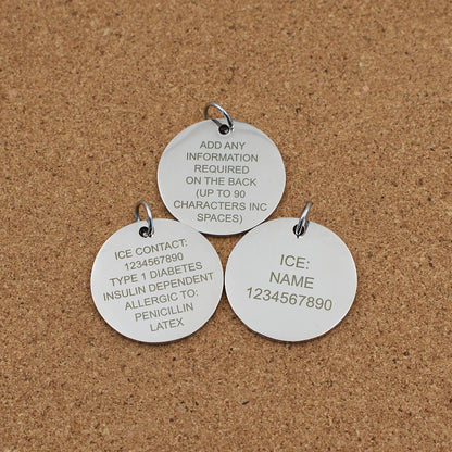 Medical ID Alert Caduceus Engraved Stainless Steel Pendant | Clip On Charm | Necklace