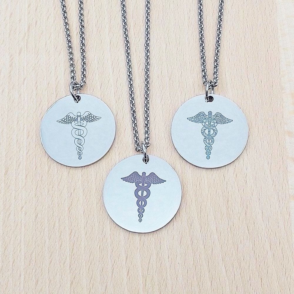 Medical ID Alert Caduceus Stainless Steel Necklace