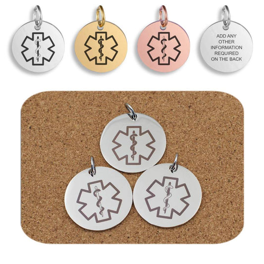 Medical ID Alert Star Of Life Engraved Stainless Steel Pendant | Clip On Charm | Necklace