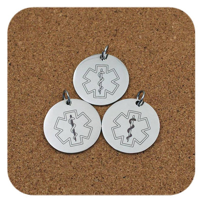 Star Of Life Medical ID Stainless Steel Pendant Clip On Charm Necklace Custom Engraved