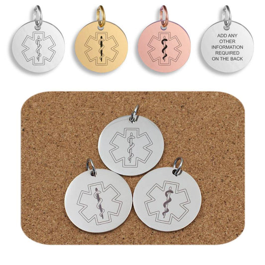 Medical ID Alert Star Of Life Engraved Stainless Steel Pendant | Clip On Charm | Necklace