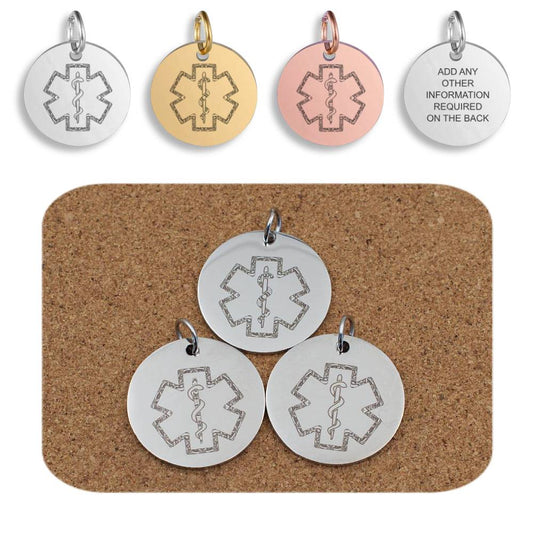 Medical ID Alert Star Of Life Engraved Stainless Steel Pendant | Clip On Charm | Necklace