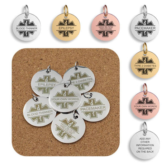 Medical ID Split Star Of Life Engraved Stainless Steel Pendant | Clip On Charm | Necklace