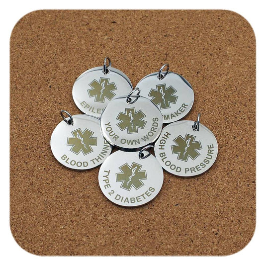 Star Of Life Emergency ID Stainless Steel Engraved Pendant Clip On Charm Necklace Custom