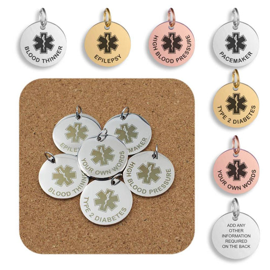Medical ID Star Of Life Engraved Stainless Steel Pendant | Clip On Charm | Necklace
