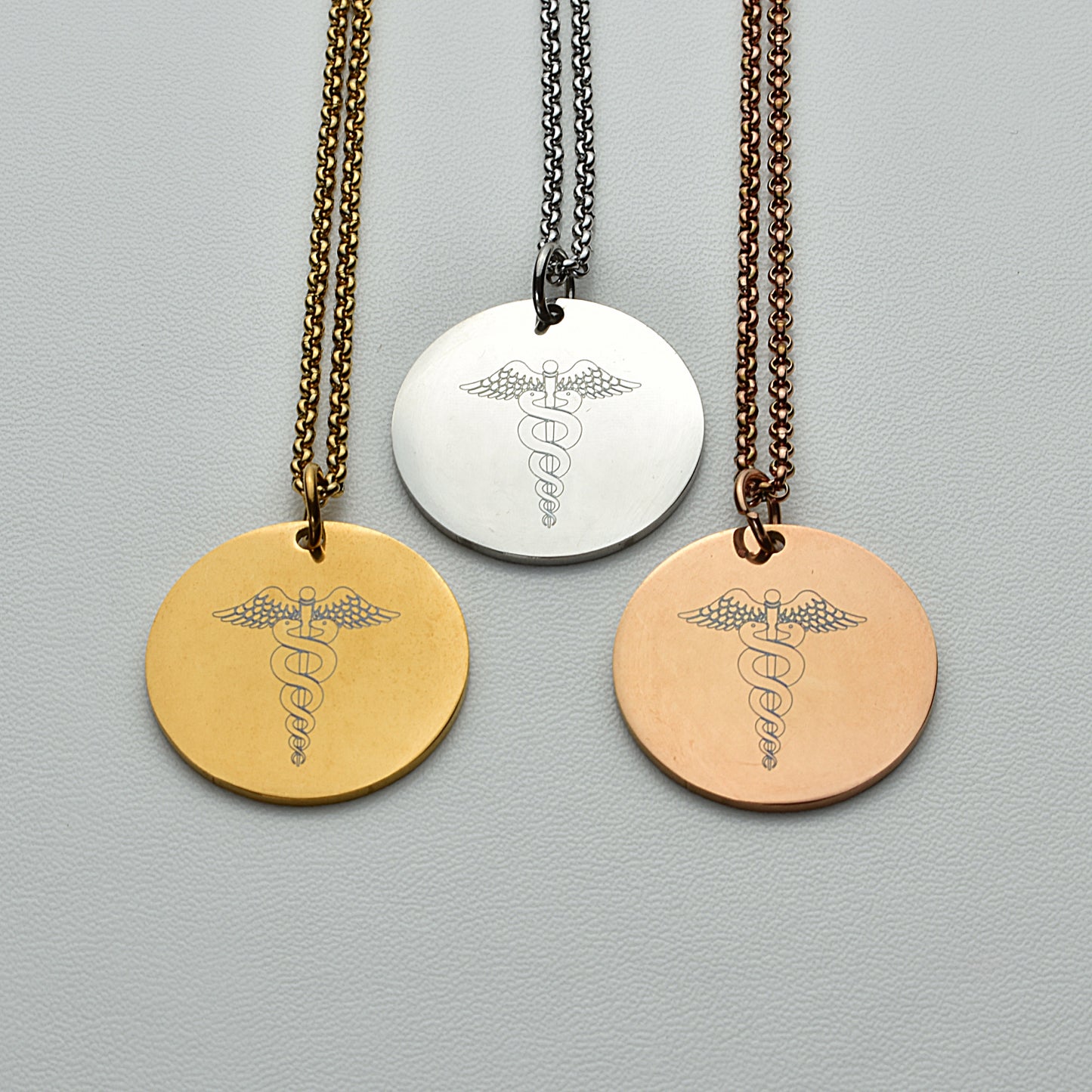 Personalised Medical ID Alert Caduceus Stainless Steel Necklace