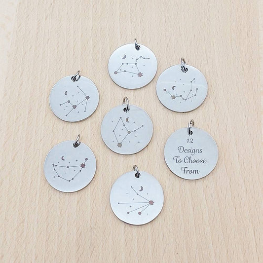 Constellation Star Sign Silver Stainless Steel Pendant | Clip On Charm | Necklace