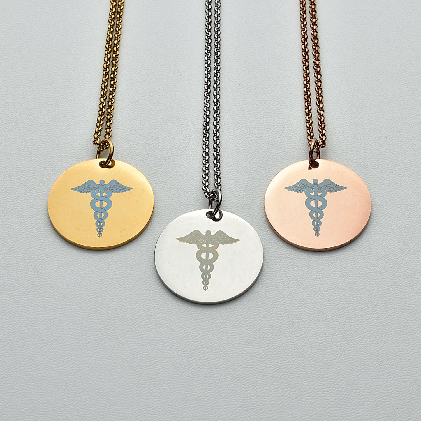 Personalised Medical ID Alert Caduceus Stainless Steel Necklace