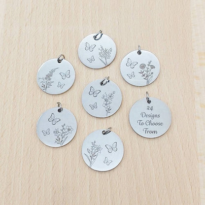 Birth Flower & Butterfly Silver Stainless Steel Pendant | Clip On Charm | Necklace