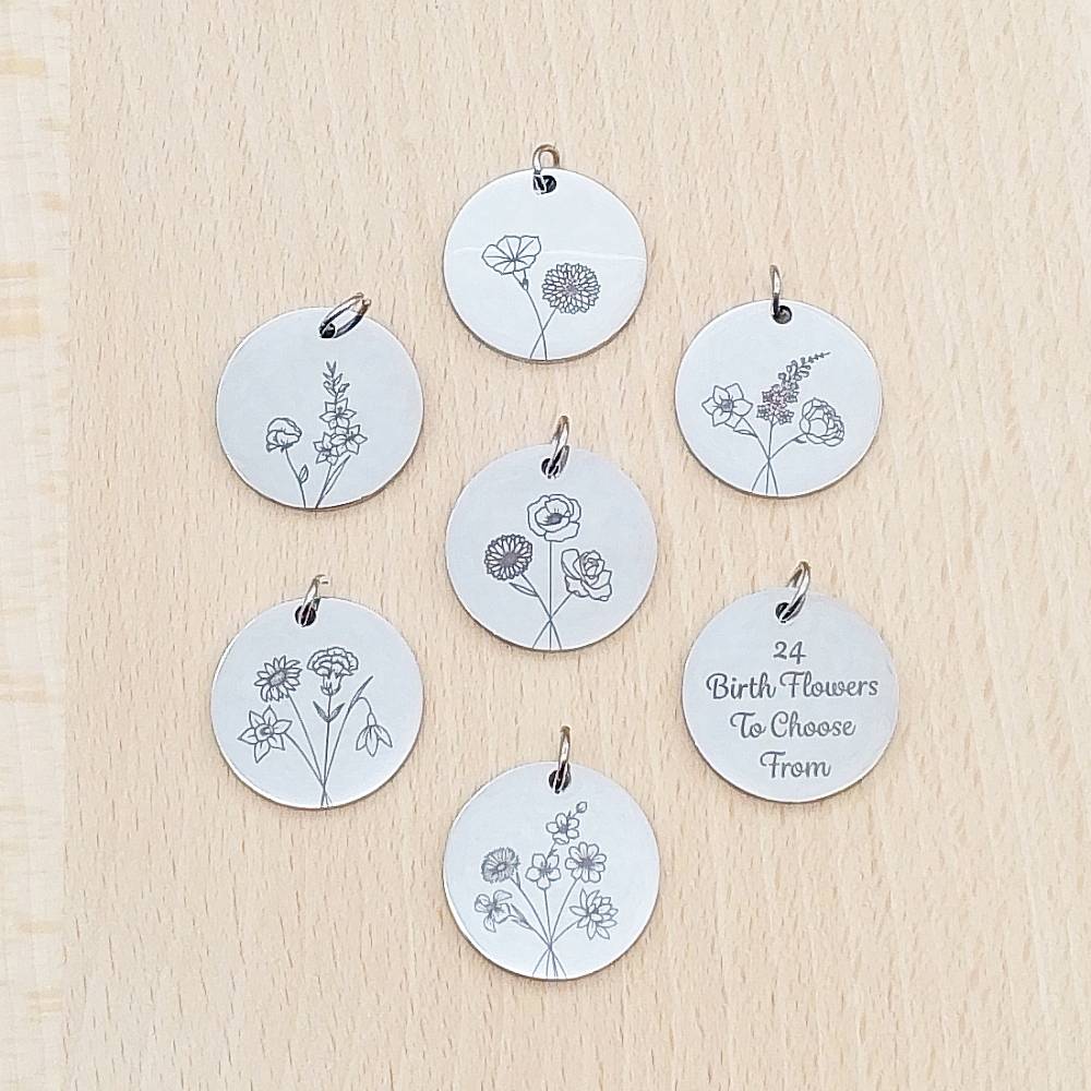 Birth Flower Silver Stainless Steel Pendant | Clip On Charm | Necklace