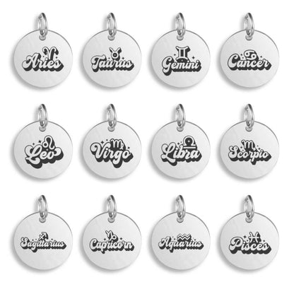 Zodiac Star Sign Words Pendant Clip On Charm Necklace Custom Stainless Steel Engraved