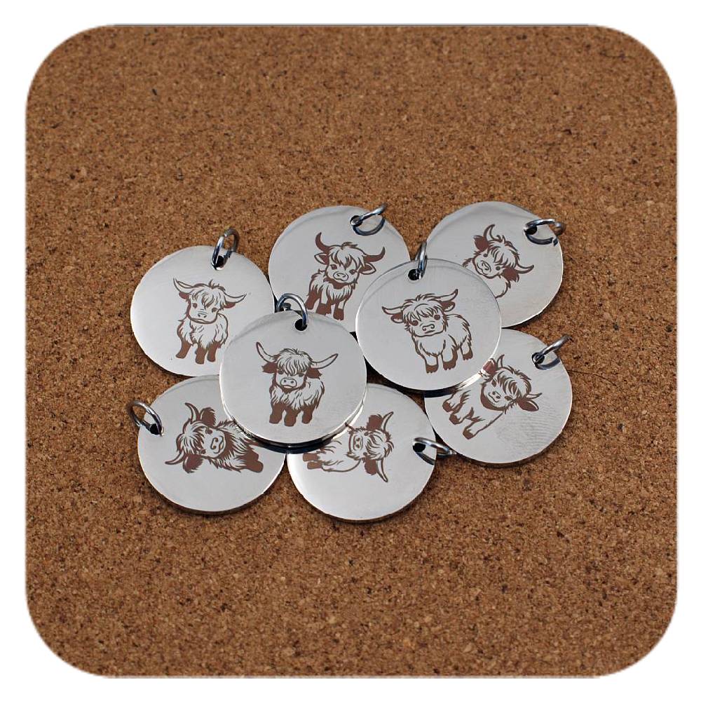 Highland Cow Pendant Clip On Charm Necklace Custom Engraved Stainless Steel