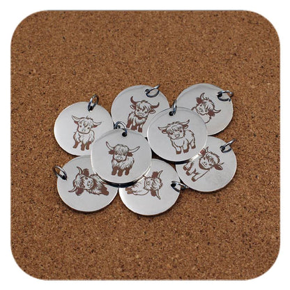 Highland Cow Pendant Clip On Charm Necklace Custom Engraved Stainless Steel