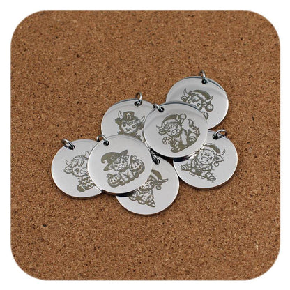 Highland Cow Pendant Clip On Charm Necklace Stainless Steel Engraved Custom