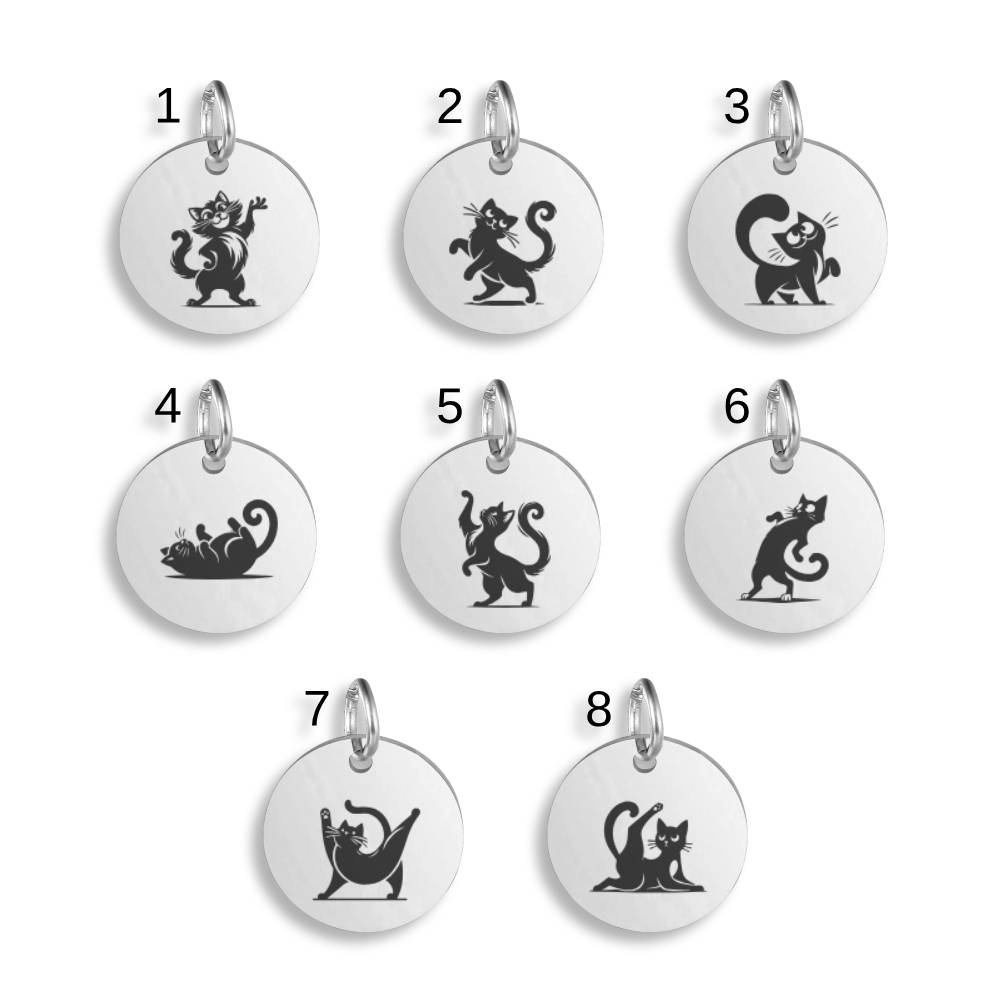 Black Cat Stainless Steel Pendant Clip On Charm Necklace Custom Engraved