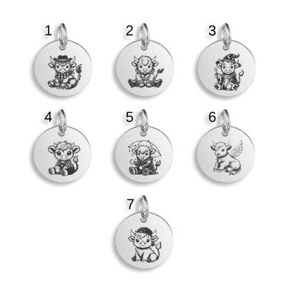 Stylish Highland Cow Stainless Steel Custom Engraved Pendant Clip On Charm Necklace