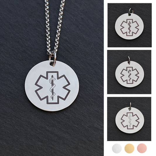 Medical ID Alert Star Of Life Stainless Steel Necklace