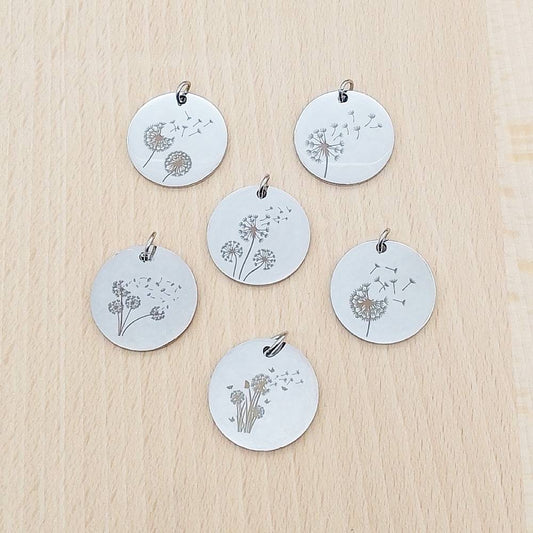 Dandelion Silver Stainless Steel Pendant | Clip On Charm | Necklace