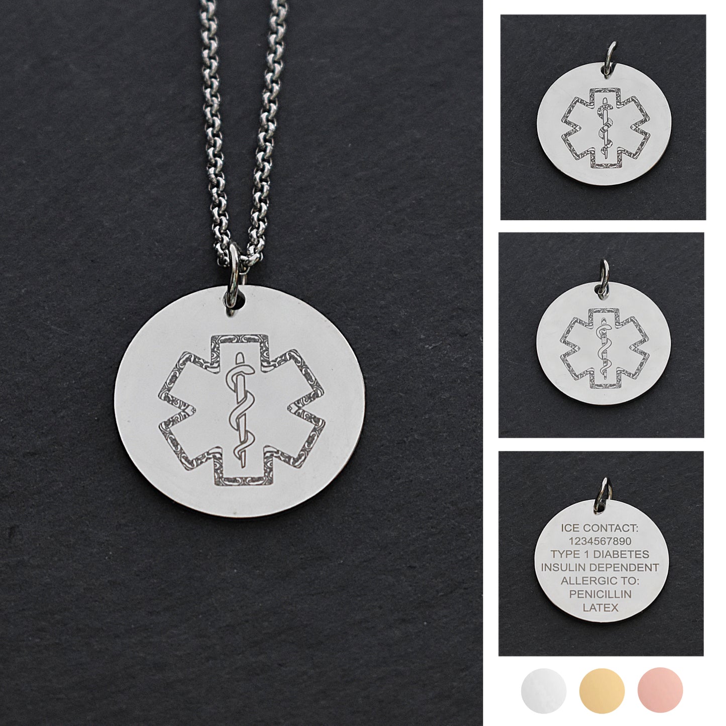 Medical ID Alert Star Of Life Stainless Steel Necklace