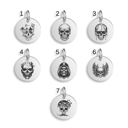 Skull Engraved Stainless Steel Pendant | Clip On Charm | Necklace