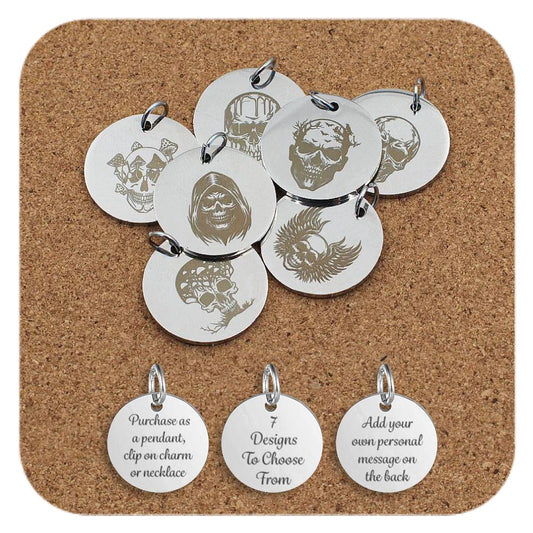 Skull Engraved Stainless Steel Pendant | Clip On Charm | Necklace
