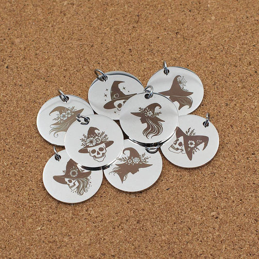 Witch Engraved Stainless Steel Pendant | Clip On Charm | Necklace