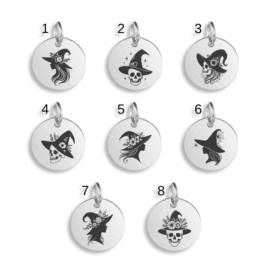 Witch Engraved Stainless Steel Pendant | Clip On Charm | Necklace