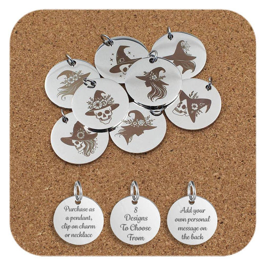 Witch Engraved Stainless Steel Pendant | Clip On Charm | Necklace