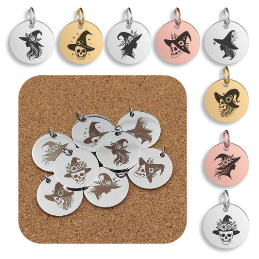 Witch Engraved Stainless Steel Pendant | Clip On Charm | Necklace