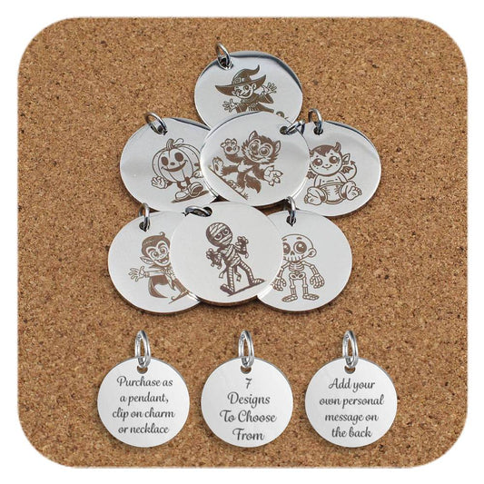Halloween Engraved Stainless Steel Pendant | Clip On Charm | Necklace