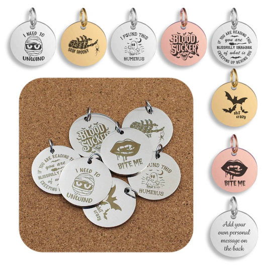 Halloween Engraved Stainless Steel Pendant | Clip On Charm | Necklace