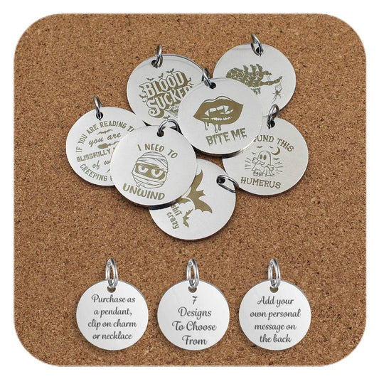 Halloween Engraved Stainless Steel Pendant | Clip On Charm | Necklace