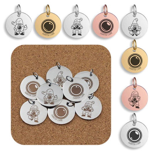 Santa Cam Engraved Stainless Steel Pendant | Clip On Charm | Necklace