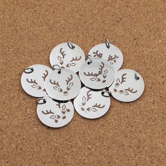 Reindeer Head Engraved Stainless Steel Pendant | Clip On Charm | Necklace