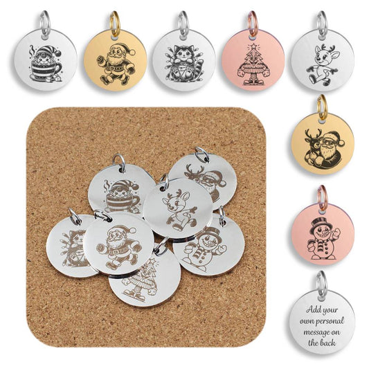 Christmas Engraved Stainless Steel Pendant | Clip On Charm | Necklace