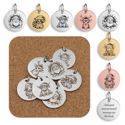 Christmas Engraved Stainless Steel Pendant | Clip On Charm | Necklace