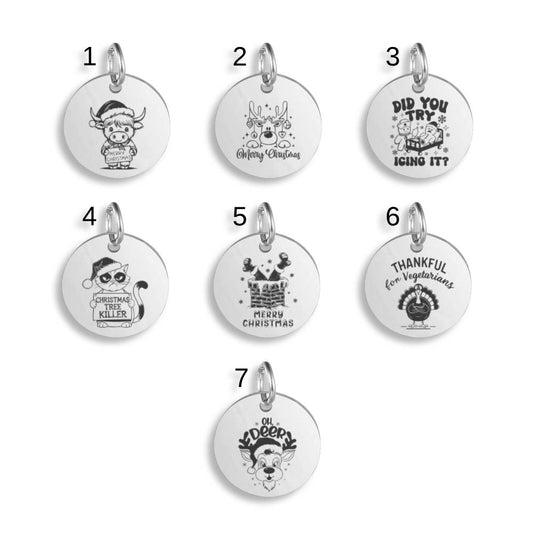Christmas Fun Stainless Steel Custom Pendant Clip On Charm Necklace Engraved