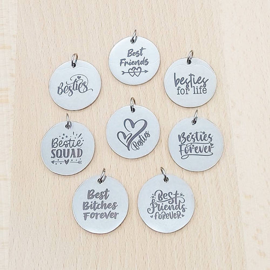 Besties Friends Silver Stainless Steel Pendant | Clip On Charm | Necklace