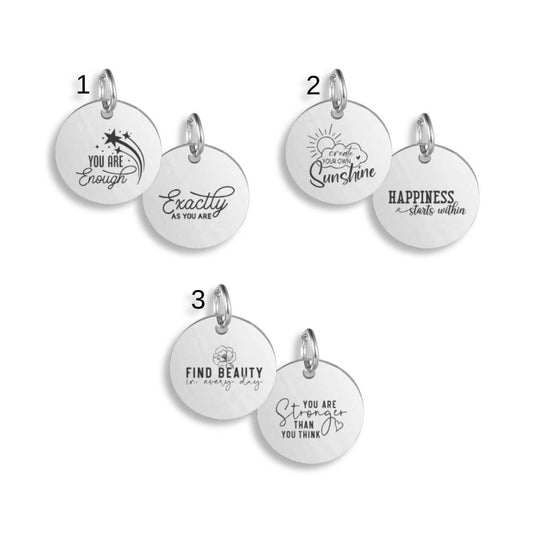 Uplifting Quote Stainless Steel Pendant Clip On Charm Necklace Engraved
