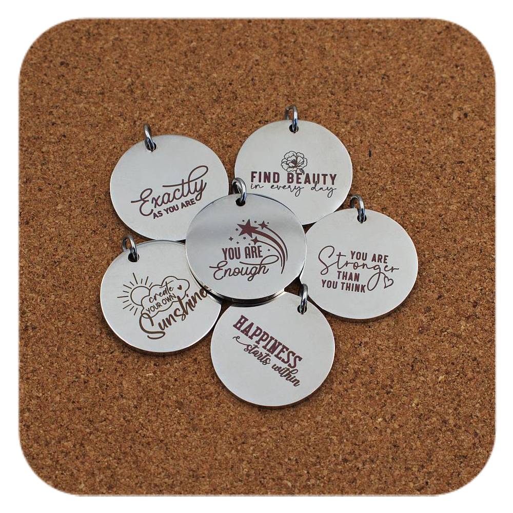 Uplifting Quote Stainless Steel Pendant Clip On Charm Necklace Engraved